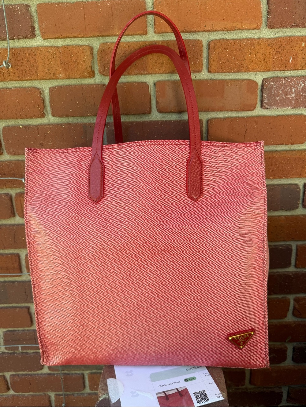 Prada Tessuto Stuoia Tote with Leather Trim w COA